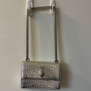 Kurt Geiger Silver Crocodile Embossed Crossbody Bag